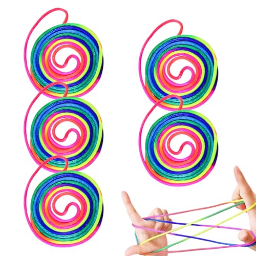 Caldamn 5 Stück Trommelseil Finger Twist Fadenspiel Flexibles für Kinder Hochwertige Rainbow Rope Finger Gummiband Spiel Kinder Fadenfingerspiele Lernspielzeug für Kinder Gummitwist Mädchen ab 8 von Caldamn