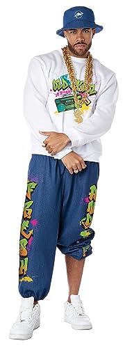 90er Jahre Hip Hop Herren Erwachsene Halloween Kostüm, mehrfarbig, Brust 100/104 cm/M von California Costumes