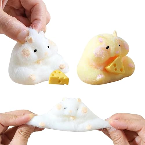 Calkrer 2 Pcs Hamster Squeeze Toy, Umweltfreundliches Silikon Anti Stress Spielzeug, Squishy Fidget Spielzeug, Sensory Toys, Toy with Cheese, Squishes Hamster. von Calkkrer