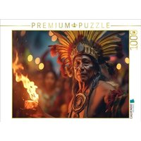 CALVENDO Puzzle Feuerschatten: Indianischer Häuptling in mächtiger Beschwörung | 1000 Teile Lege-Größe 64x48cm Foto-Puzzle für glückliche Stunden von Calvendo Puzzle