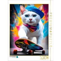 CALVENDO Puzzle Katze beim Outdoorsport - Skateboard fahren | 1000 Teile Lege-Größe 64x48cm Foto-Puzzle für glückliche Stunden von Calvendo Puzzle