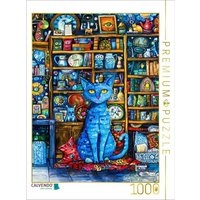 CALVENDO Puzzle Katze sitzt auf Kissen in Bibliothek | 1000 Teile Lege-Größe 64x48cm Foto-Puzzle für glückliche Stunden von CALVENDO Verlag GmbH