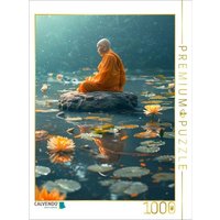 CALVENDO Puzzle Klang der Stille - buddhistischer Mönch meditiert im See | 1000 Teile Lege-Größe 64x48cm Foto-Puzzle für glückliche Stunden von Calvendo Puzzle