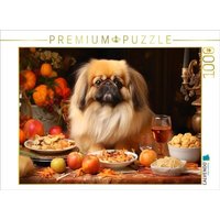 CALVENDO Puzzle Lieblicher Pekinese am herbstlich gedeckten Tisch | 1000 Teile Lege-Größe 64x48cm Foto-Puzzle für glückliche Stunden von Calvendo Puzzle