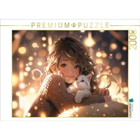 CALVENDO Puzzle Manga Illustration - Mädchen kuschelt mit Katze | 2000 Teile Lege-Größe 90x67cm Foto-Puzzle für glückliche Stunden von Calvendo Puzzle