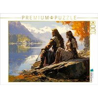 CALVENDO Puzzle Mann und Frau eines alten nordischen Volkes am Fluss - Wikinger | 1000 Teile Lege-Größe 64x48cm Foto-Puzzle für glückliche Stunden von Calvendo Puzzle