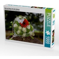 Herz aus Rosen mit roter Gerbera (Puzzle) von Calvendo Puzzle