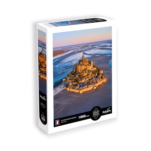 Calypto 3907101 Mont Saint-Michel, 1000 Teile Puzzle mit Soft-Touch, Städtepuzzle mit samtiger Oberfläche, für Erwachsene und Kinder ab 9 Jahren, Frankreich, Normandie, Sandburg von Calypto