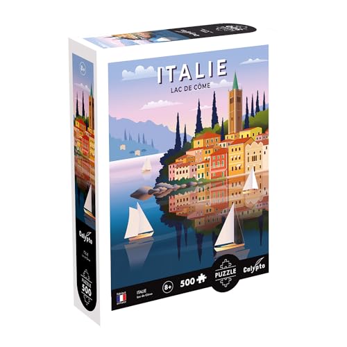 Calypto 3907306 Italien, 500 Teile Puzzle mit Soft-Touch, farbenfrohes Puzzlemotiv mit samtiger Oberfläche inkl. Puzzleposter, für Erwachsene und Kinder ab 8 Jahren, Comer See von Calypto