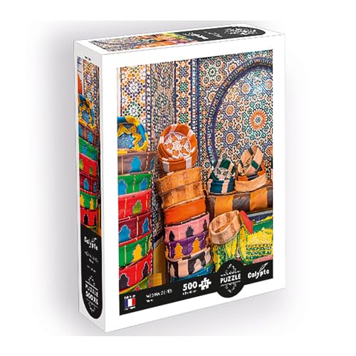 Calypto 3907354 Medina de FES, 500 Teile XL-Puzzle mit Soft-Touch, große Puzzleteile mit samtiger Oberfläche, für Erwachsene und Kinder ab 8 Jahren, Marokko, Körbe, Mosaik von Calypto
