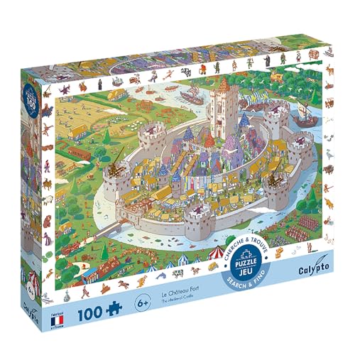 Calypto 3907506 Mittelalterburg, 100 Teile XL-Puzzle mit Soft-Touch, Kinderpuzzle mit samtiger Oberfläche inkl. Suchspiel und Puzzleposter, für Kinder ab 6 Jahren, Schloss, Ritterburg, Wimmelbild von Sentosphere