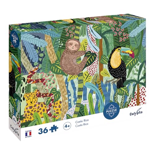 Calypto 3907603 Costa Rica, 36 Teile Puzzle mit Soft-Touch, Kinderpuzzle mit großen Teilen und samtiger Oberfläche inkl. Puzzleposter, für Kinder ab 4 Jahren, Tiere, Dschungel von Sentosphere