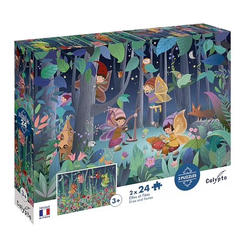 Calypto 3907703 Elfen und Feen, 2x24 Puzzle-Set mit Soft-Touch, Kinderpuzzle mit großen Teilen und samtiger Oberfläche inkl. Puzzleposter, für Kinder ab 3 Jahren, Märchen, Fantasie von Sentosphere