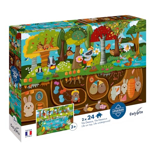 Calypto 3907704 Waldtiere, 2x24 Teile Puzzle-Set mit Soft-Touch, Kinderpuzzle mit großen Teilen und samtiger Oberfläche inkl. Puzzleposter, für Kinder ab 3 Jahren, Tiere, Wald von Sentosphere