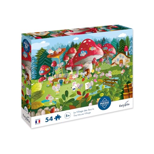 Calypto 3907803 Mäusedorf, 54 Puzzle mit Soft-Touch, Kinderpuzzle mit großen Teilen und samtiger Oberfläche inkl. Puzzleposter, für Kinder ab 5 Jahren, Märchen, Tiere, Wald von Calypto