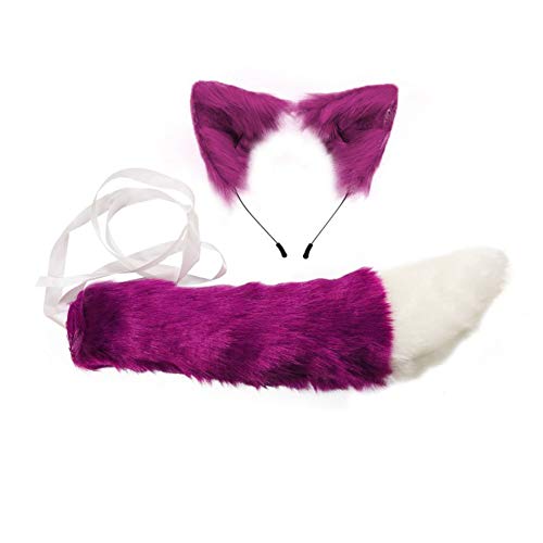 Handgefertigtes Fuchsohren Stirnband & Fuchsschwanz Set, weiches Kunstfell Fuchs Kostüm Verkleidung Cosplay Tier Verkleiden Erwachsene Kinder Halloween Party Kostüm (lila) von Camelliass