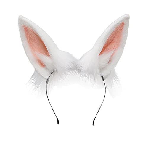 Handgemachte Hasenohren Stirnband Flexible Tierohren Haarreifen Plüsch Verkleidung Cosplay Kostüm Haarschmuck (weiß) von Camelliass