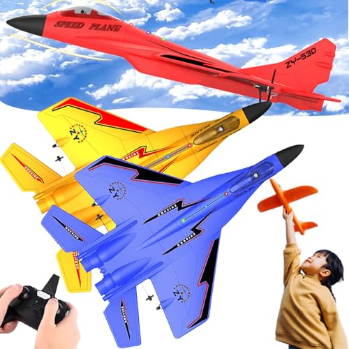 Camic Wonstorex Rc Plane, Wonstorex Remote Control Fighter Jet, Tessieshop 2.4gHZ Rc Remote Control Fighter Model Toy, Gravity Gliders Airplane for Adult Kids (Blue, Yellow) von Camic