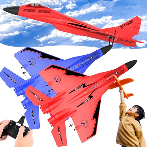 Camic Wonstorex Rc Plane, Wonstorex Remote Control Fighter Jet, Tessieshop 2.4gHZ Rc Remote Control Fighter Model Toy, Gravity Gliders Airplane for Adult Kids (Red, Blue) von Camic