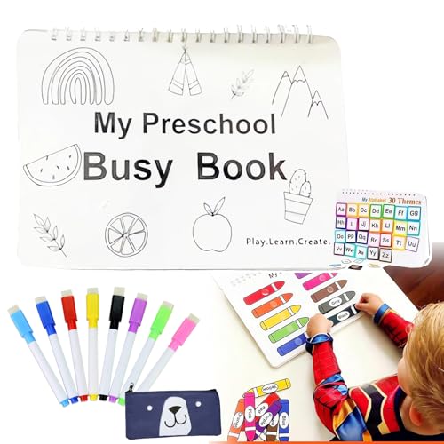 My Preschool Busy Book, Preschool Busy Book for Ages 2-5, Busy Book Preschool Learning Activities with 12 Themes, Education Workbook Activity Binder Learning Toys Tracing Coloring Book (1 Stuck) von Camic