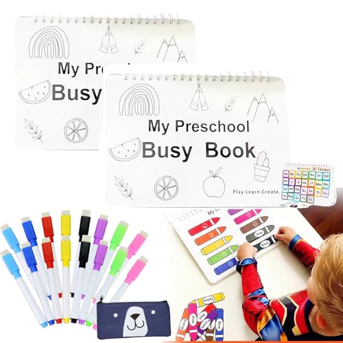 My Preschool Busy Book, Preschool Busy Book for Ages 2-5, Busy Book Preschool Learning Activities with 12 Themes, Education Workbook Activity Binder Learning Toys Tracing Coloring Book (2 Stuck) von Camic