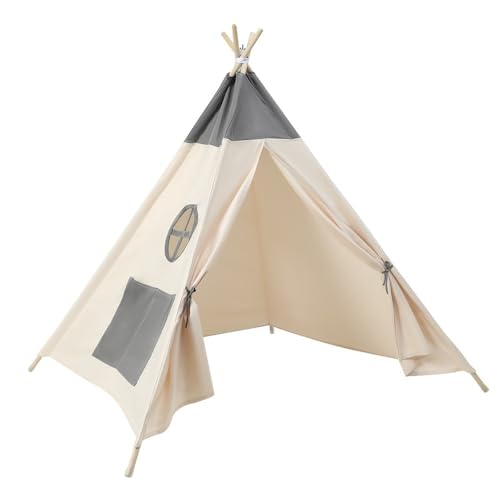 Camiraft Kinder Tipi Zelt,klassisches indisches Spielzelt für Kinder,faltbares Spielhaus für drinnen oder draußen,Kinderzelte aus für Mädchen und Jungen mit Tragetasche Mit bunten Flaggen,Polyester von Camiraft