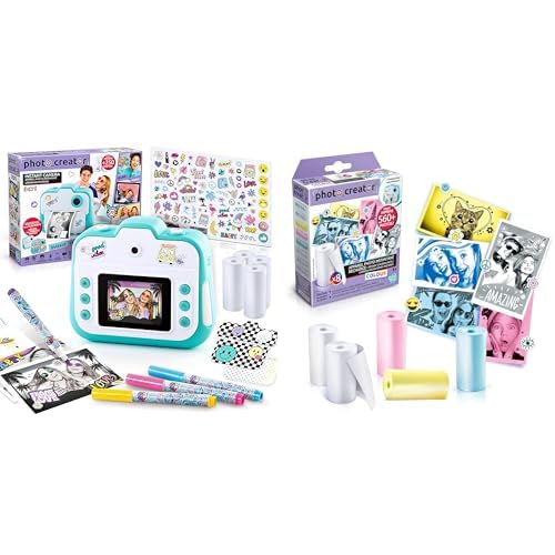 Canal Toys CLK 001 Sofortbildkamera für Kinder-Instant Print Creator mit LCD-Display-Kinderkamera und Fotodrucker, Photo Creator CLK 016- Nachfüllset mit farbigem Thermopapier und Aufklebern von Canal Toys