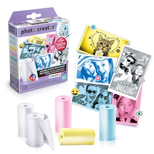 Canal Toys - Photo Creator CLK 016- Nachfüllset von Thermopapier mit Stickern für Sofortbildkamera, Bunt Thermopapier-Nachfüllpack für Kinder-Digitalkamera, 8 Rollen, mehrfarbig von Canal Toys