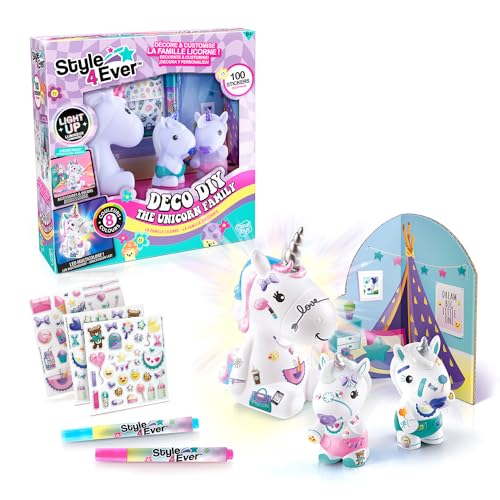 Canal Toys - Style 4 Ever OFG 287- DIY Einhorn Familie LED Light Up, Dekorieren Sie Ihre Figur mit Marker und Aufkleber, 1 Set, Weiß von Canal Toys