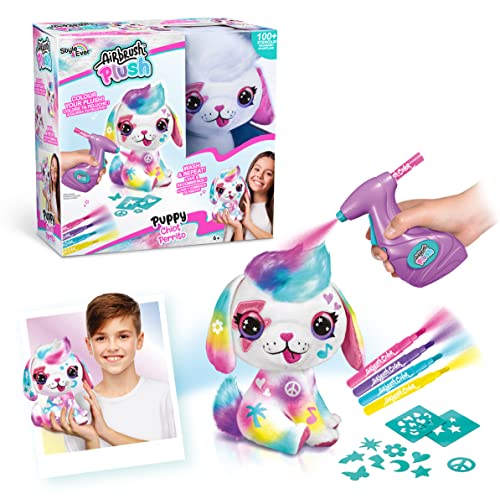 Canal Toys - Airbrush Plush OFG 249- Airbrush your Plush toy, bemalen Sie Ihr eigenes Plüschtier mit elektrischer Airbrush-Spritzpistole, Markern und Schablonen, 1 Puppy-Plüsch, weiß von Canal Toys