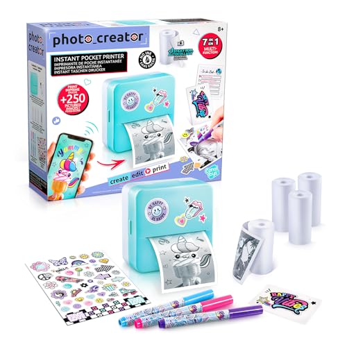 Canal Toys - Photo Creator CLK017- Taschen-Drucker Set für Smartphone mit Markern, Stickern und Thermopapier-Rollen für Instant-Druck, 1 Portabler Drucker, Blau von Canal Toys