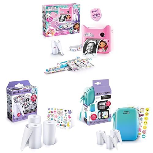 Canal Toys - Photo Creator GAB 005- Gabby, 12 MP Sofortbildkamera und CLK 002- Thermopapier-Nachfüllset, 3 Rollen, weiß, CLK 012- Schutzhülle für Digitale Sofortbildkamera, Aufbewahrungstasche von Canal Toys