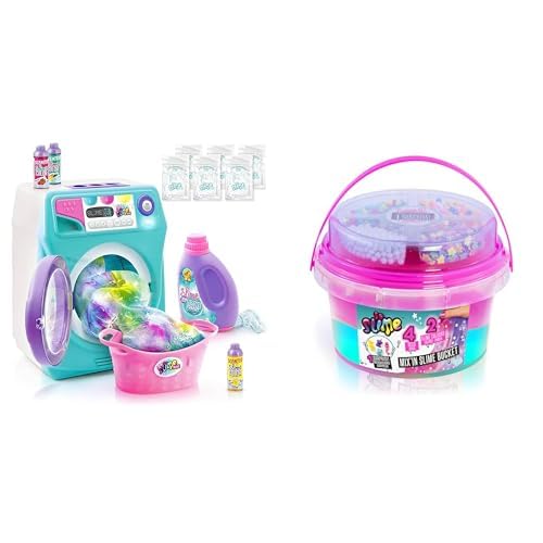 Canal Toys So Slime SSC 134 DIY Tie Dye Slime mit Waschmaschinenmixer und So Slime SSC 139 Ready Slime Bucket, Mix'in & Make Your Own Slime Set mit Charms und Perlen, 400 g, Multicoloured von Canal Toys