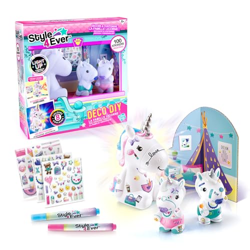 Canal Toys - Style 4 Ever OFG 287- DIY Einhorn Familie LED Light Up, Dekorieren Sie Ihre Figur mit Marker und Aufkleber, 1 Set, Weiß von Canal Toys