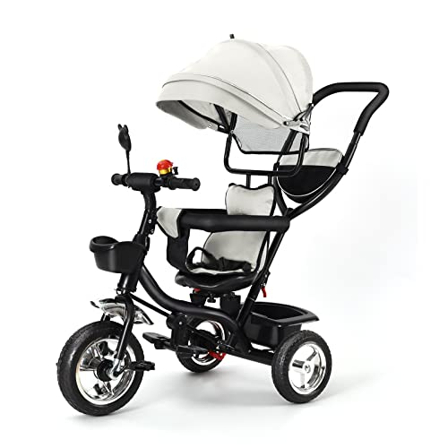 Cannoli 4 in 1 Kinderdreirad Tricycle für Kinder ab 12 Monate bis 5 Jahren mit Abnehmbarer Sonnendach & Schubstange, Dreiräder, Jogger, mit Dachfenster, Sicherheitsgurte, Freilaufrad von Cannoli