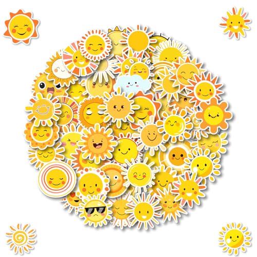 Canollo 50 Stück Aufkleber Sonne, Graffiti Sonne Sticker, Aufkleber Sonne Klein Wasserfest, Cartoon Sun Sticker für Wasserflaschen, Laptops, Scrapbooks, Koffer, Handy Canollo 50 Stück Aufkleber Sonne, Graffiti Sonne Sticker, Aufkleber Sonne Klein Wasserfest, Cartoon Sun Sticker für Wasserflaschen, Laptops, Scrapbooks, Koffer, Handy von Canollo