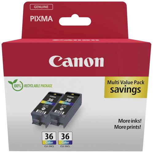 Canon Druckerpatrone CLI-36 CL Twin Pack Original 2er-Pack Schwarz, Cyan, Magenta, Gelb 1511B025 von Canon