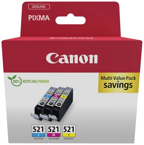 Canon Druckerpatrone CLI-521 C/M/Y Multipack Original Kombi-Pack Cyan, Magenta, Gelb 2934B015 von Canon