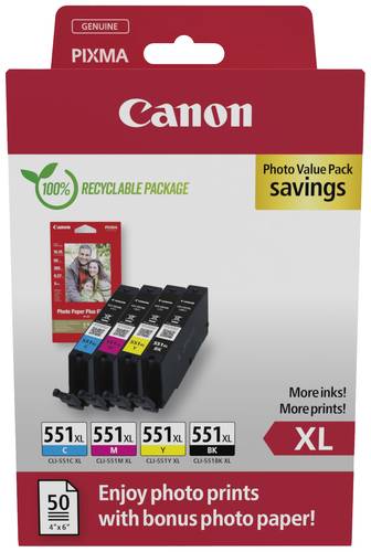 Canon Druckerpatrone CLI-551XL BK/C/M/Y Photo Value Pack Original Kombi-Pack Schwarz, Cyan, Magenta, von Canon