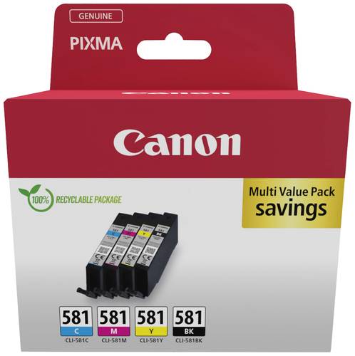 Canon Druckerpatrone CLI-581 C/M/Y/BK Multipack Original Kombi-Pack Schwarz, Cyan, Magenta, Gelb 210 von Canon