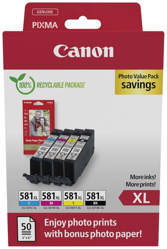 Canon Druckerpatrone CLI-581XL BK/C/M/Y Photo Value Pack Original Kombi-Pack Schwarz, Cyan, Magenta, von Canon