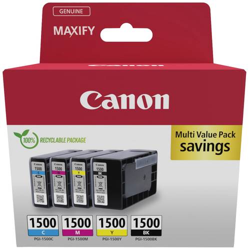 Canon Druckerpatrone PGI-1500 BK/C/M/Y Multipack Original Kombi-Pack Schwarz, Cyan, Magenta, Gelb 92 von Canon