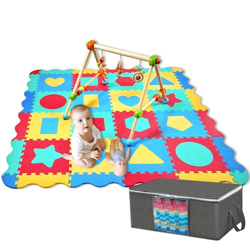 Cantoblanc® PUZZLEMATTE Baby Spielmatte Eva-Gummi+Aufbewahrungstasche. 36 Teile mit geometrischen Figuren und Kanten. Große Größe und Dicke (140x140x1,2 cm). Baby Play Mat für Kinder. Krabbelmatte von Cantoblanc