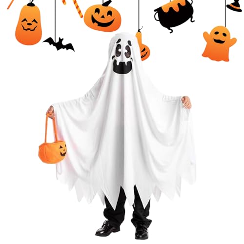 Canzoon Halloweenkostüm für Kinder Gespenster Kostüm Kind Kinderkostüm Geisterumhang Umhang mit Geistergesicht für Jungen Mädchen Cosplay Süßes oder Saures Party von Canzoon