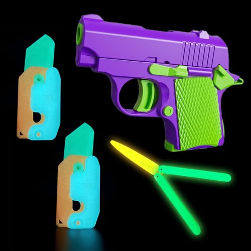 Fidget Toy Pistole, 4 Stück 3D Printed Mini Gun Toy, Figity Spin Fingerspiele, Rettich Knife Toy, Sensory Toys Stress Relief Toy, Anti Stress Figit Spielzeug, Teenager Erwachsene Kinder von Canzoon