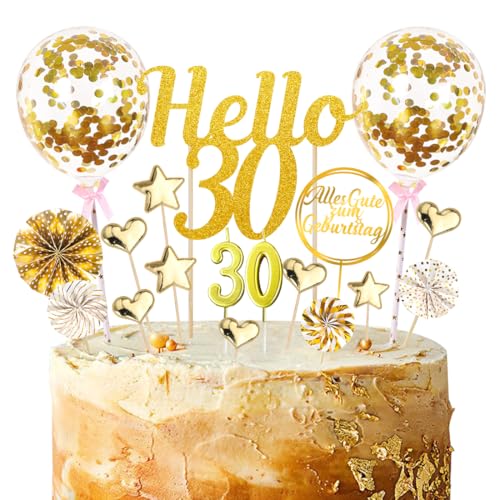 20 PCS Tortendeko 30 Geburtstag Mann Frau, 30 Geburtstag Cake Topper, Hello 30 Torten Deko, Cake Topper 30, Kuchendeko 30, Geburtstagsdeko 30, Geburstagstorte Deko Gold mit Geburtstagskerzen von Capaneus