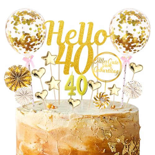 20 PCS Tortendeko 40 Geburtstag Frau Mann, Glitzer 40 Geburtstag Cake Topper, Hello 40 Torten Topper, Cake Topper 40 Geburtstag, Kuchendeko 40, Geburtstagsdeko 40, Geburstagstorte Deko Gold von Capaneus