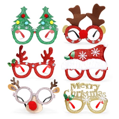 Capaneus 6 Stück Weihnachtsbrille，Kreative Weihnachtsbrille Set，Weihnachtsfeier Deko Brille，Weihnachtsbrillen Erwachsene und Kinder，Kopfschmuck Weihnachten für Christmas Party von Capaneus