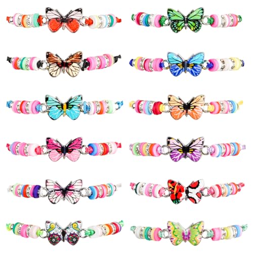 Capaneus 12 Stück Schmetterling Freundschaftsarmbänder Kinder, Schmetterling Armbänd Mädchen, Instellbare Geflochten Armband, Freundschaftsarmbänder Kinder für Kindergeburtstag von Capaneus