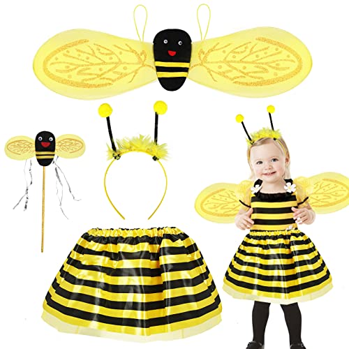 Capaneus Bienenkostüm Kinder, Bienen Kostüme für Mädchen, FaschingKostüm Cosplay Kostüm mit Bienen Flügel, Haarreif, Zauberstab, Feenkostüm Kinder Mädchen für Halloween Rollenspiele von Capaneus